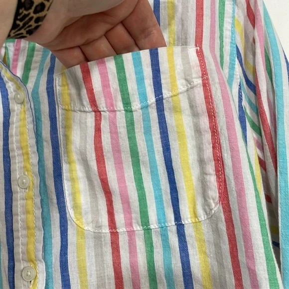 Lands end linen blend cabana stripe shirt size M - Picture 5 of 9